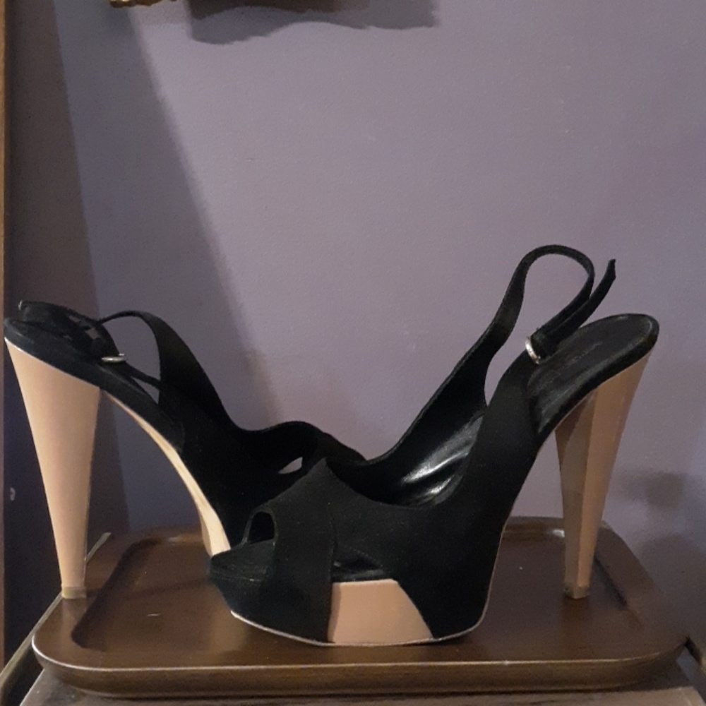 Sergio Rossi platform sandals black and beige nude